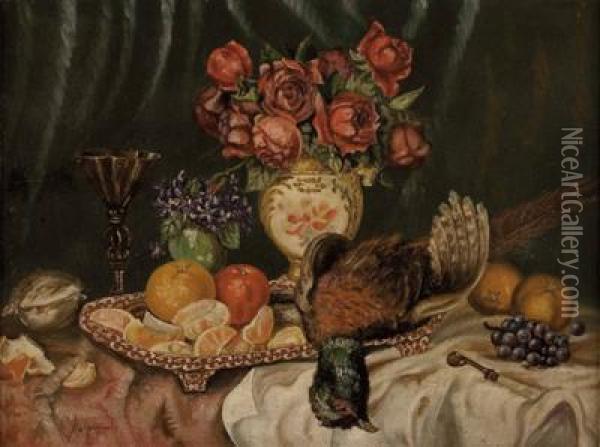 Stillleben Mit
 Blumen, Fruchten Und Fasan Oil Painting - Carl Massmann