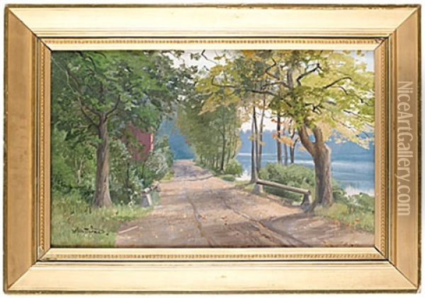 Sommarlandskap Med A Oil Painting - Alfred Thoerne