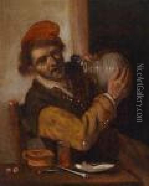 Wirtshausinterieurmit Trinkendem Bauern Oil Painting - Cornelis Dusart