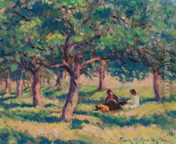 Picnic In An Orchard, France Oil Painting - Frank Milton Armington