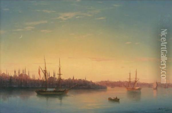 The Golden Horn, Constantinople, Moonlight Oil Painting - Ivan Konstantinovich Aivazovsky