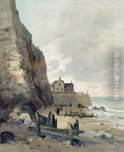 Felsige Kustenpartie In Der Normandie Mit Figurenstaffage. Oil Painting - Emile Louis Vernier