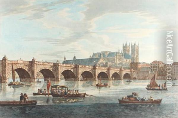 View Of Westminster Bridge; View Of Somerset Place Oil Painting - Joseph Farington