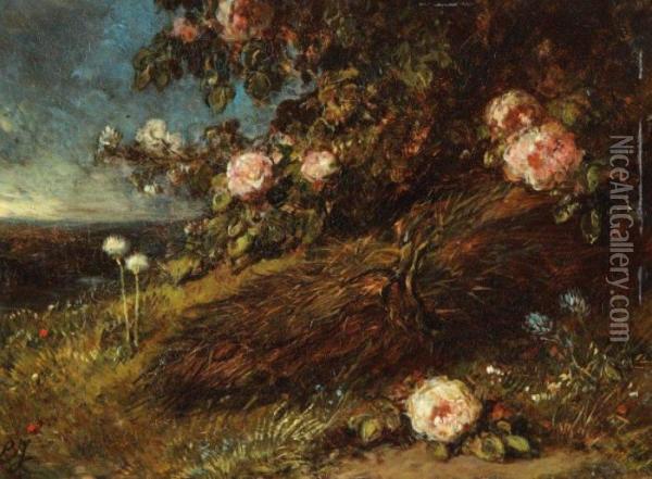 Buisson De Roses Oil Painting - Eugene Isabey