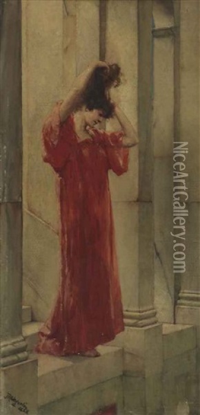Lady In Red Oil Painting - John Reinhard Weguelin