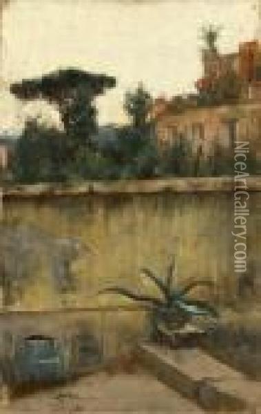 Napoli, Un Cortile In Citta Oil Painting - Giuseppe Casciaro