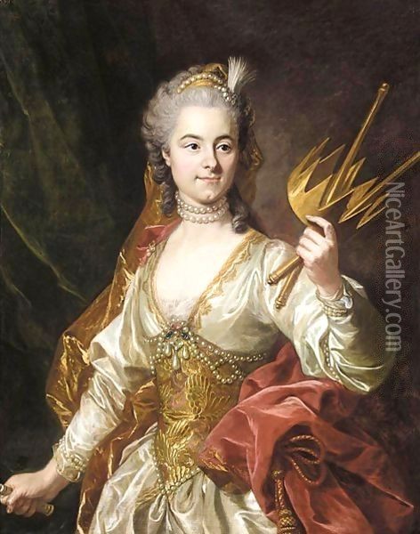 Portrait Of Mademoiselle Genevieve De Malboisiere (1746-66) As Melpomene, Muse Of Tragedy Oil Painting - Louis Michel van Loo