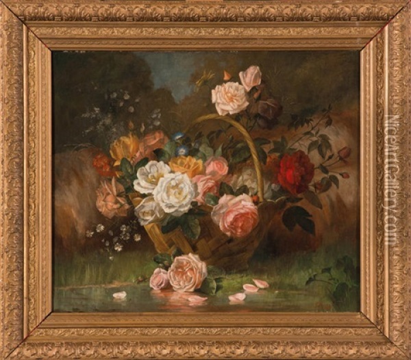 Panier De Roses Oil Painting - Jean-Baptiste Robie