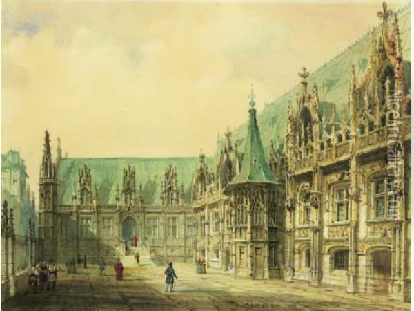 Vue Du Palais De Justice De Rouen Oil Painting - Theodore Henri Mansson