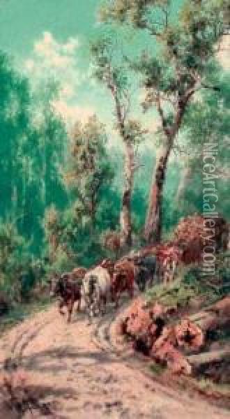 The Bullock Team Oil Painting - James Alfred Turner