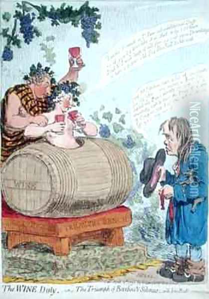 The Wine Duty or The Triumph of Bacchus and Silenus with John Bulls Remonstrance Oil Painting - James Gillray
