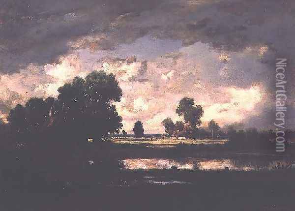 The Pool with a Stormy Sky, c.1865-7 Oil Painting - Theodore Rousseau