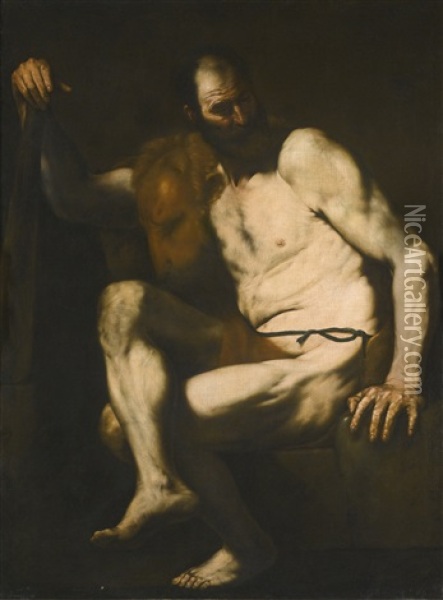 Hercules At Rest (collab. W/workshop) Oil Painting - Jusepe de Ribera