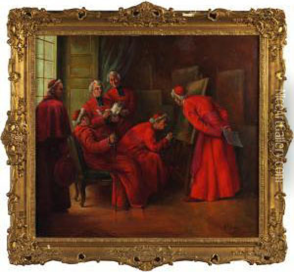 The Artistic Cardinal Oil Painting - A. Sorede