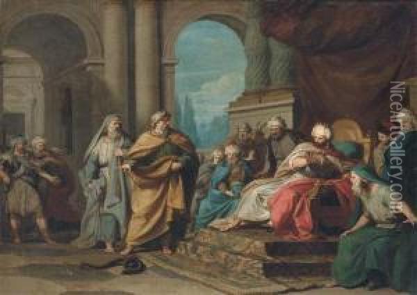 Moses Transforming His Rod Into A Snake In Front Of The Pharaoh Andhis Magicians Oil Painting - Felice Gianni