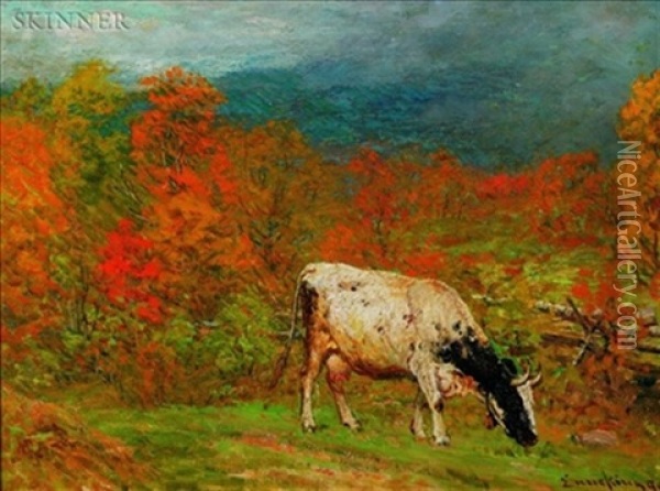 Cow Grazing In An Autumn Field Oil Painting - John Joseph Enneking