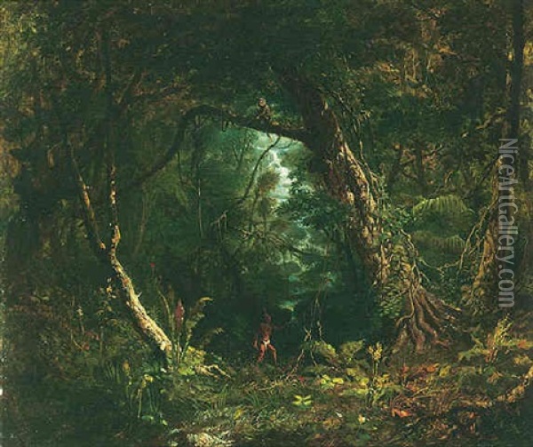 View In The Amazonian Forest Oil Painting - Carl Joseph Kuwasseg