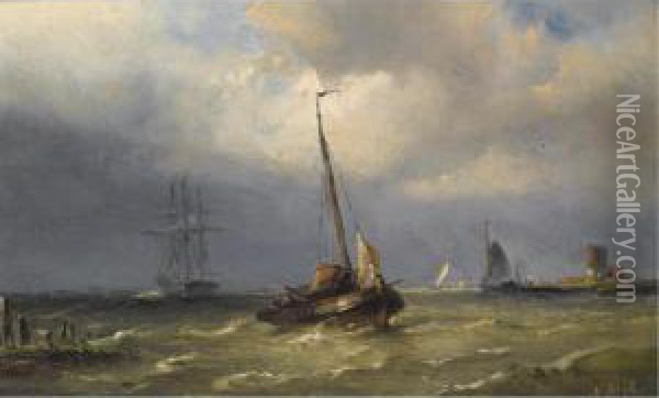 Shipping On A River Oil Painting - Nicolaas Martinus Wijdoogen