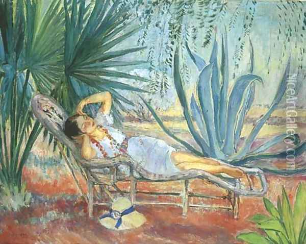 St. Tropez, Marthe assoupie dans une chaise longue Oil Painting - Henri Lebasque