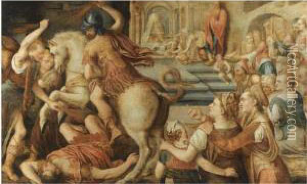The Expulsion Of Heliodorus Oil Painting - Frans I Vriendt (Frans Floris)