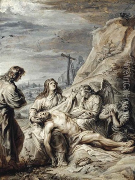 The Lamentation Oil Painting - Abraham van Diepenbeeck