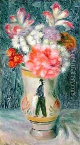 Flowers in a Quimper Vase Oil Painting - William Glackens