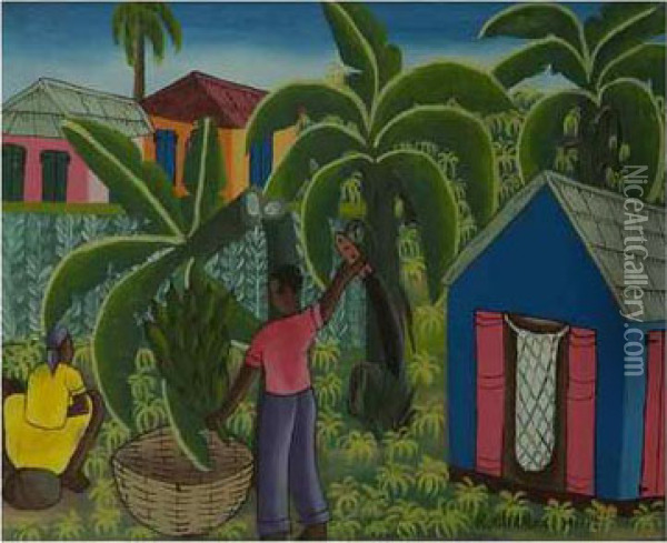 La Coupe Des Bananes A Haiti Oil Painting - Charles Reuben Ryley