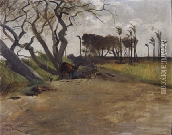Landschaft Mit Eselskarren In Agypten Oil Painting - Wilhelm Friedrich Kuhnert