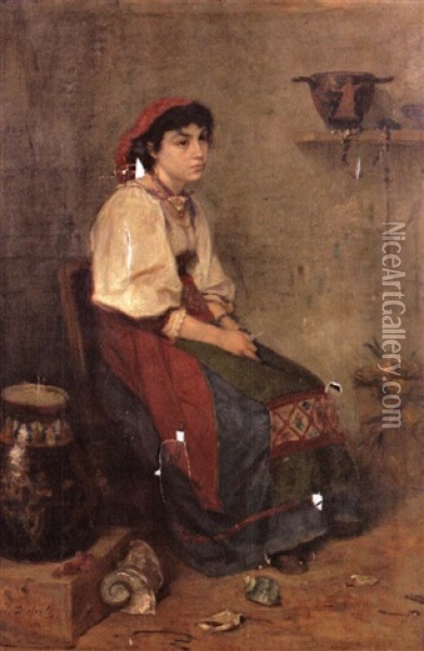 Portrait D'une Femme Assise Oil Painting - Jules-Pierre-Michel Dieterle