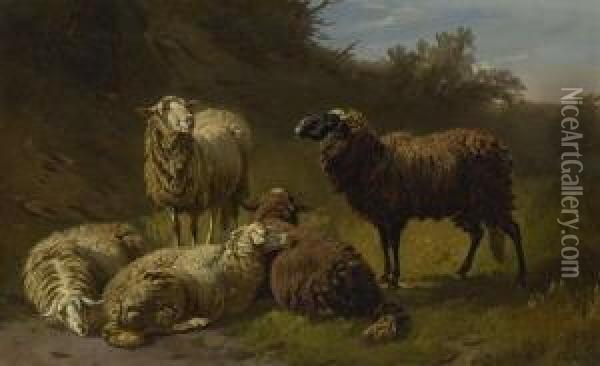 Schafe Auf Der Weide. Oil Painting - Friedrich Johann Voltz