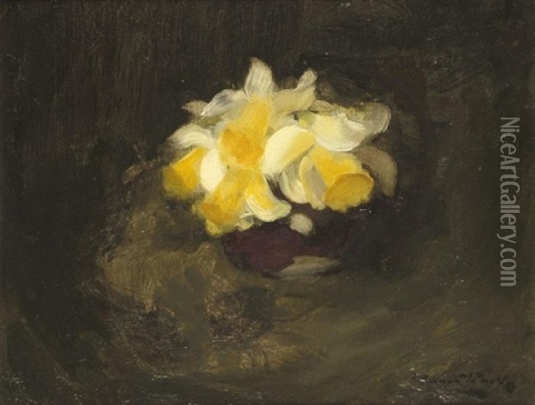 Daffodils (+ Rhododendrons; Pair) Oil Painting - Stuart James Park