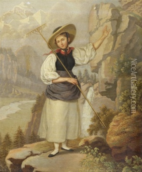 Bauerin Bei Lauterbrunnen Oil Painting - Johann Friedrich Dietler