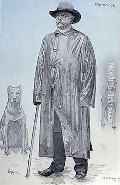 Chancellor Bismarck and his dogs Oil Painting - La Barre, de
