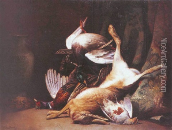 Nature Morte Aux Faisan, Lievre, Perdrix Et Colvert Oil Painting - Felix Clouet