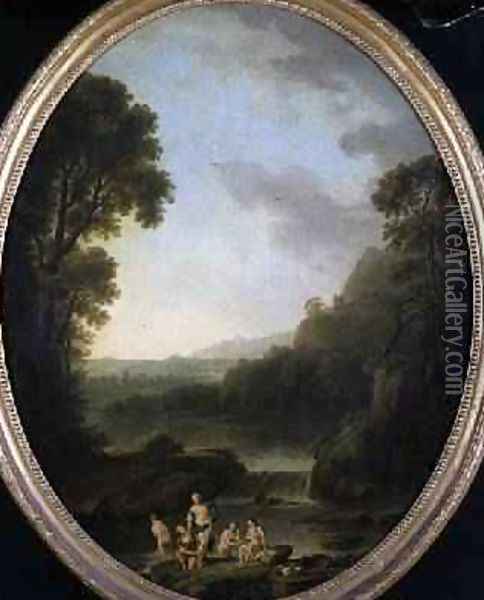 A wooded landscape with bathers Oil Painting - George Mullins