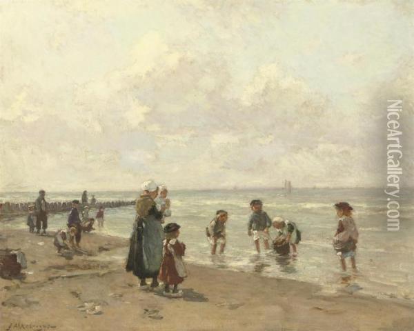 A Sunny Day On The Beach Oil Painting - Johannes Evert Akkeringa