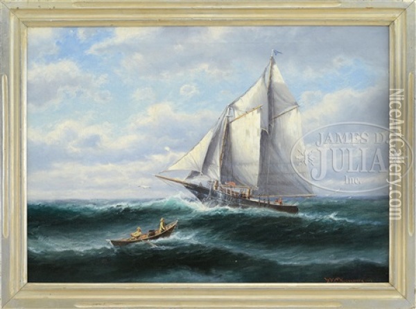 Fishing Schooner And Dory Oil Painting - Theodore Victor Carl Valenkamph