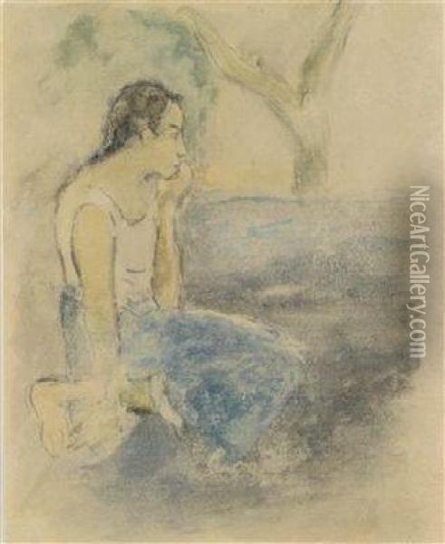 Tahitien Assis Oil Painting - Paul Gauguin
