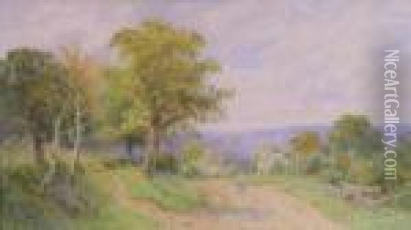 Figure On A Countrytrack With Cottage Oil Painting - Robert Marshall Root