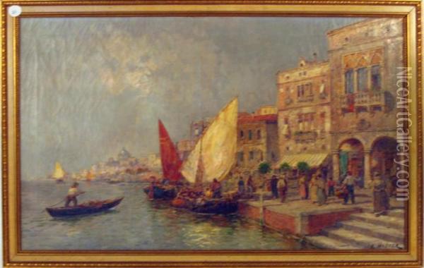 Oil On Canvas Venice Scene Oil Painting - Carl Wagner