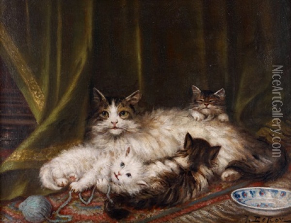 Chatte Et Chatons Oil Painting - Jules Leroy