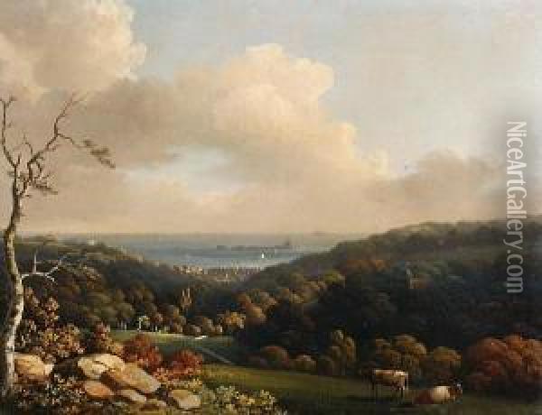 A View Of Elizabeth Castle And Part Of Sthelier, Jersey Oil Painting - Tobias Young