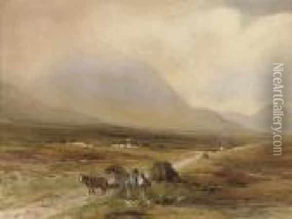 Collecting Turf On A Donegal Moorland Oil Painting - William Bingham McGuinness
