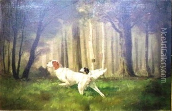 Pointers In A Meadow Oil Painting - Henry T(urner) Bailey
