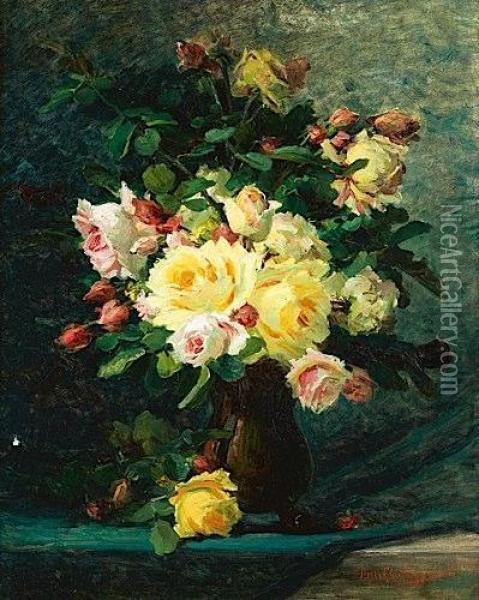 Bouquet De Roses Dans Un Pichet Oil Painting - Claudia Bret-Charbonnier