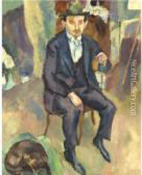 L'homme Au Chien (portrait D'un Peintre Allemand) Oil Painting - Jules Pascin