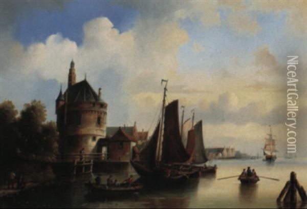 Sommerliche Hafenansicht Im Alten Holland Oil Painting - Jacob Ten Hagen