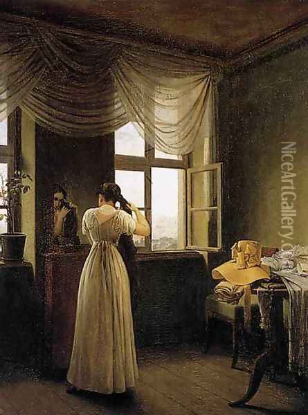 At The Mirror 1827 Oil Painting - Georg Friedrich Kersting