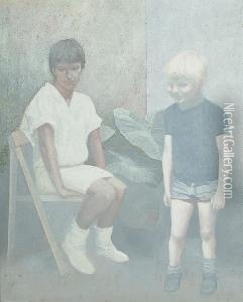 Study Of Two Children. Oil Painting - Robert Jenkins Onderdonk
