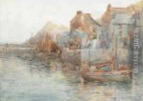 Fish Harbour - Polperro, Cornwall Oil Painting - Herbert E. Butler